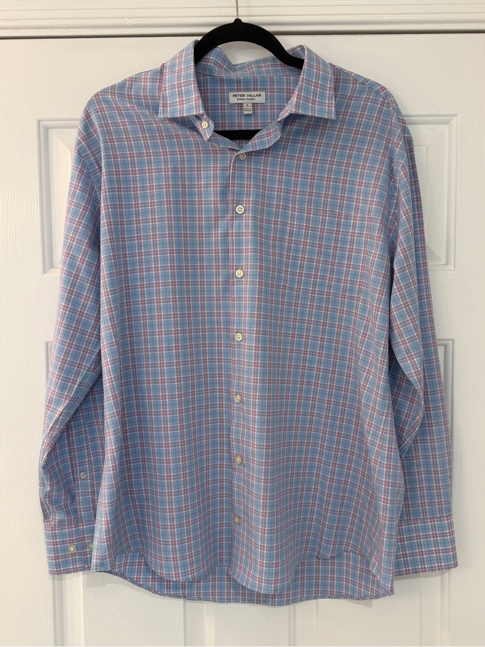 Peter Millar Gene Performance Poplin Sport Shirt Cottage Blue Large